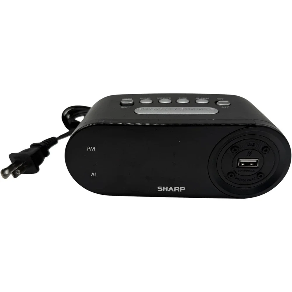 Sharp‎ SPC547 Digital Alarm Clock with 2A USB Charging Port Black Tested
